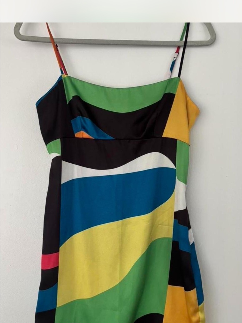 STAUD Multicolor Abstract Print Mini Dress — Green, Blue, Yellow, Black, White